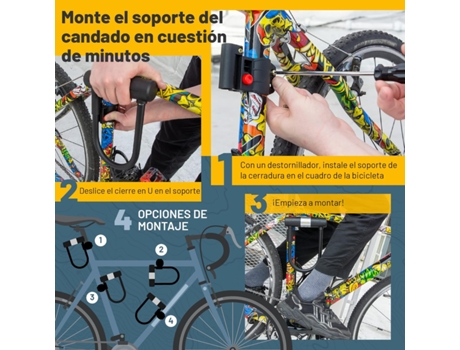 SIGTUNA Candado Bicicleta Candado En U 16Mm Con Soporte Cadena de Acero de 1 2 M Y 3 Llaves de Alta Seguridad para Bicicletas Carretera Bicicletas