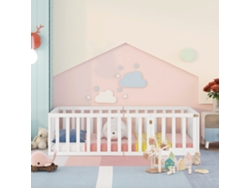 Cama infantil de 90x200 cm en madera maciza con barrera de seguridad, estilo blanco