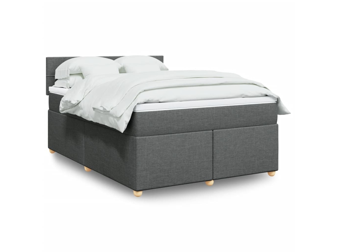 Cama Box Spring Con Colchón Tela Gris Oscuro 160x200 Cm