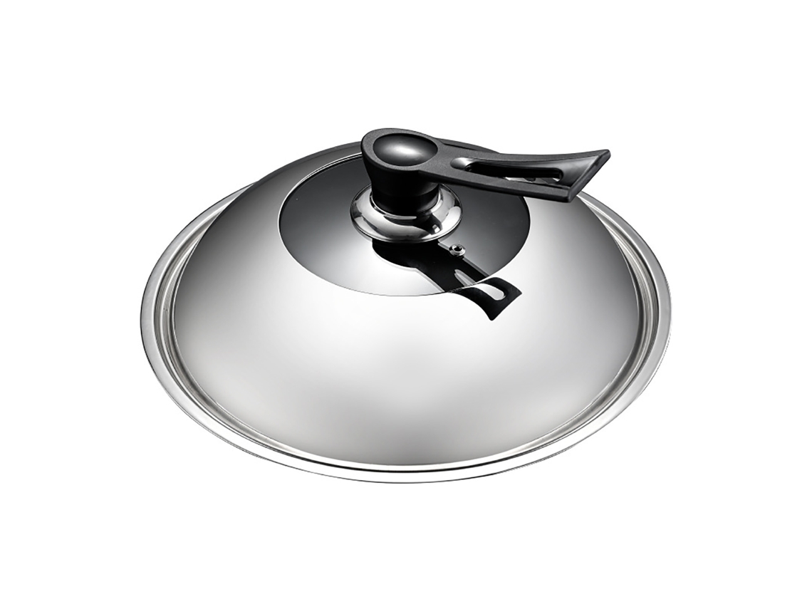 Tapa De Acero Inoxidable Para Wok Con Mango Ergonómico, Orificio De Ventilación Para El Vapor Y Apta Para Lavavajillas.