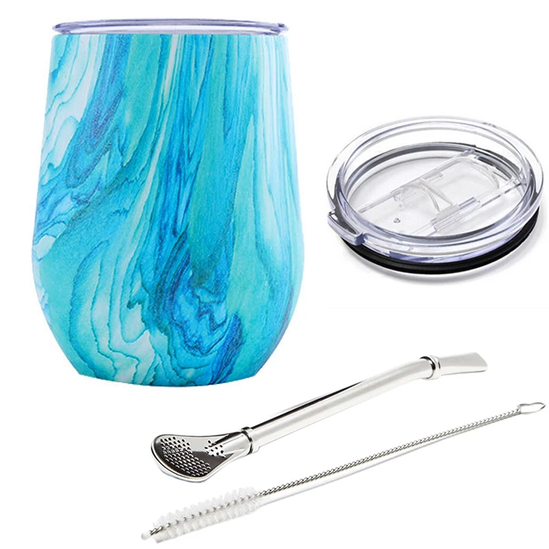 Caneca Para Chá Mate, Caneca Térmica De Aço Inoxidável Com Tampa Deslizante E Canudo, 355 Ml (12 Oz).