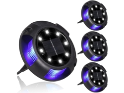 2026-4 Luces Solares Jardín Exterior 12 Led Impermeables Ip65 Con Luces Laterales Azules Decoración Paisaje