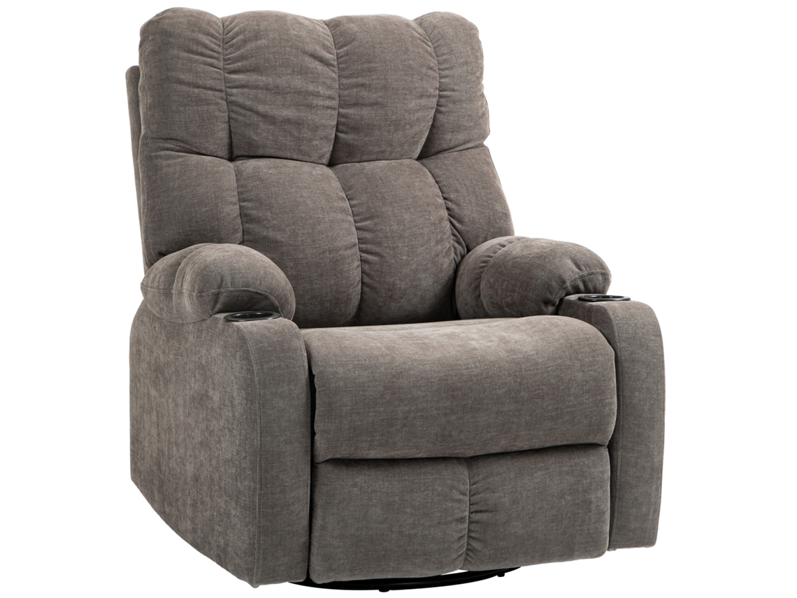 Sillón giratorio reclinable con reposapiés, capacidad de 150 kg, acero, 88x96x108 cm, marrón claro.