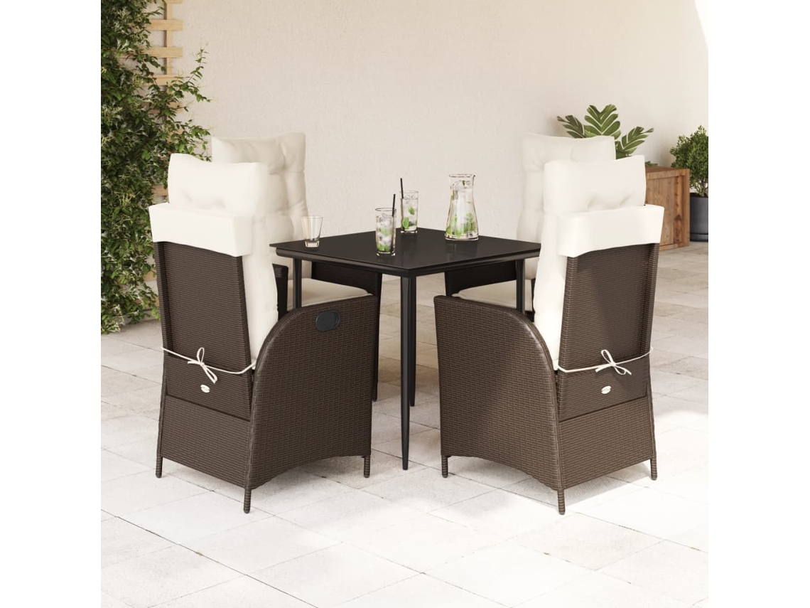 Juego de comedor de jardín de 5 piezas con cojines de mimbre marrón de DKD Home Decor
