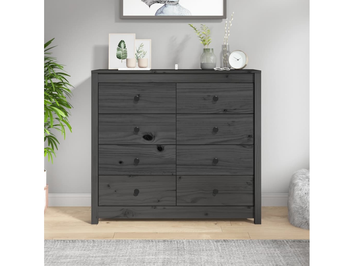 Armario Auxiliar De Madera Maciza De Pino Gris 100x40x90 Cm