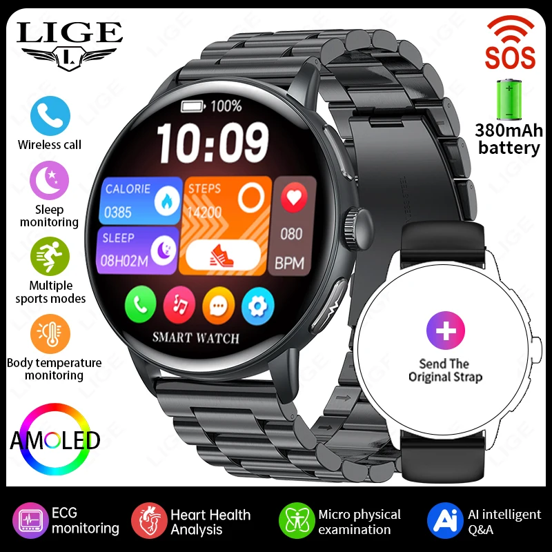 (negro, Correa De Acero) Smartwatch, Monitoreo De Lípidos En La Sangre Y Ácido Úrico, Seguimiento De La Salud Menstrual, Ecg+ppg