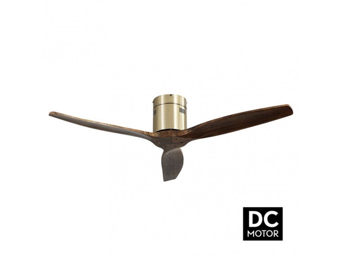 Ventilador Dc Aguilon Cuero 3 Aspas Roble 5 Velocidades Sin Luz con mando y temporizador 132d FABRILAMP