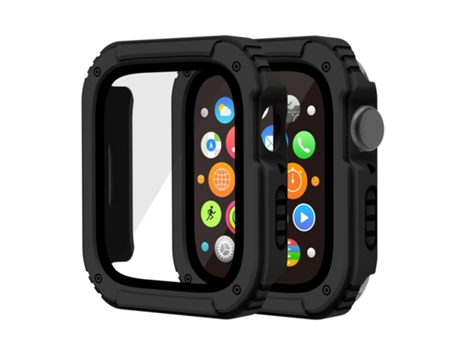 Funda protectora de película de vidrio templado de pantalla 2 en 1 para Apple Watch Series 3, 2 y 1 de 42 mm (negro)