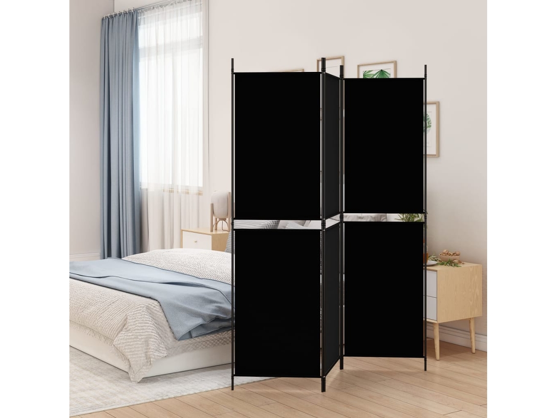 Biombo Divisor | Biombo Separador | Separador De Ambientes De 3 Paneles De Tela Negro 150x180 Cm