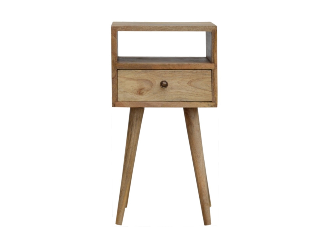 Cómoda pequeña de madera maciza de roble, 1 cajón y compartimento abierto, beige Artisan Furniture