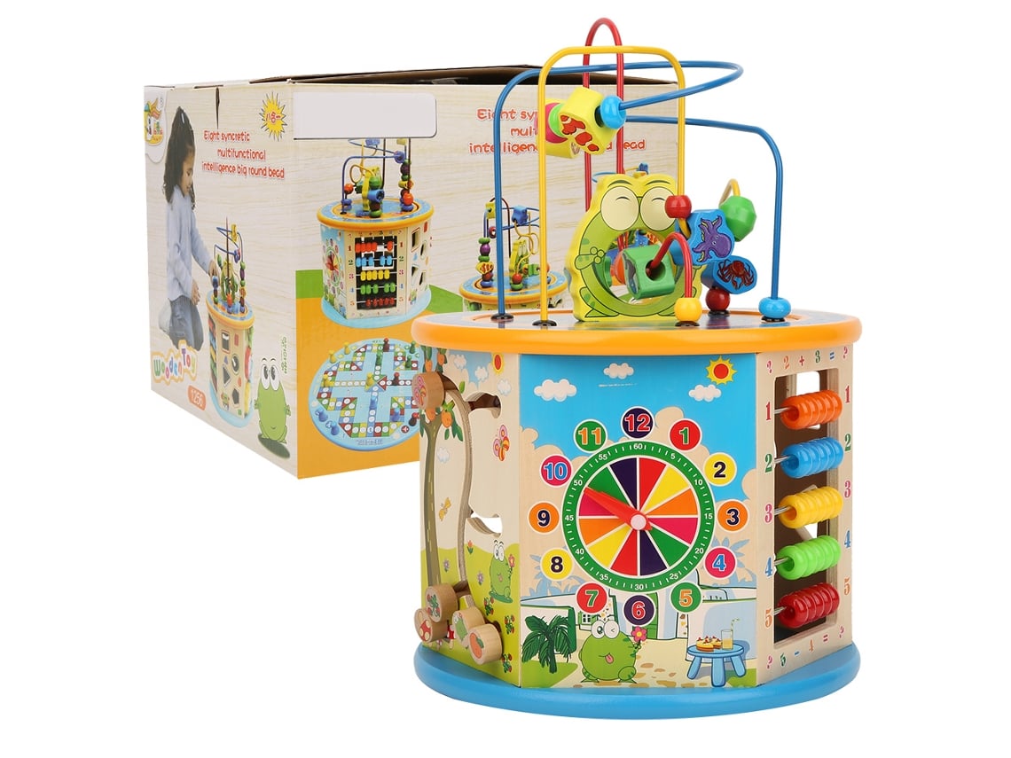 Brinquedo Educativo Multifuncional Cubo De Atividades Labirinto De Contas De Madeira Para Crianças 3+