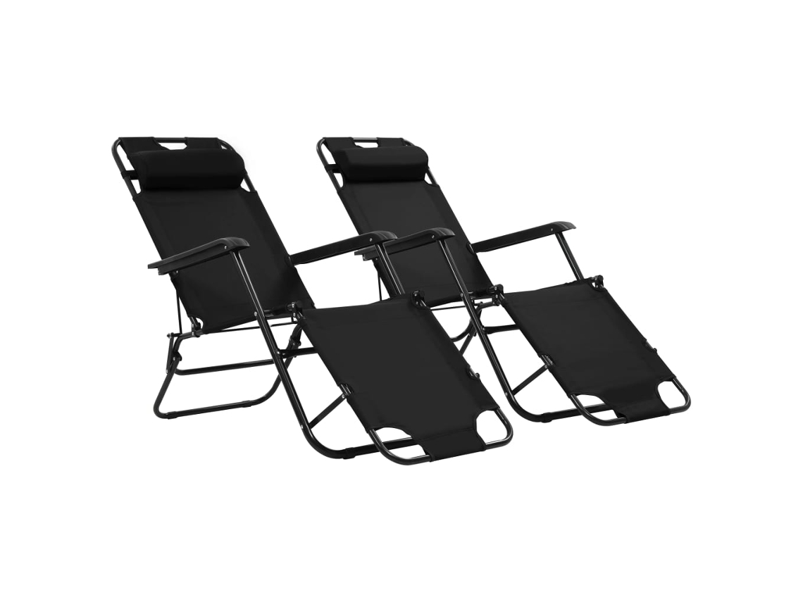 Tumbonas Plegables con Reposapiés 2 unidades Acero Negro