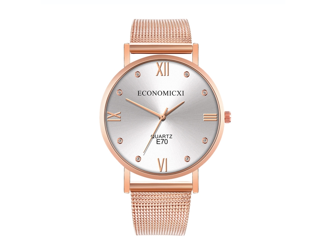 Reloj De Cuarzo Casual Simple Y Moderno Para Muñeca (branco Rosa Ouro)