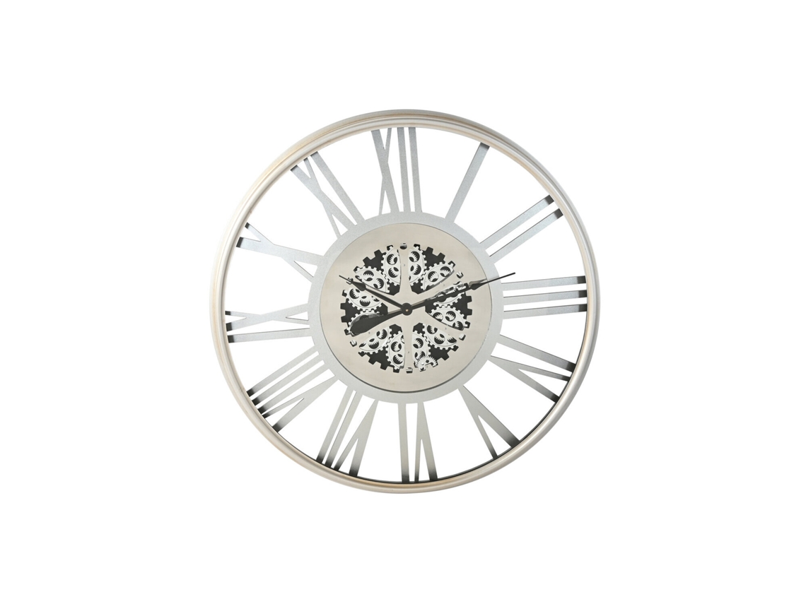 Reloj Pared Hierro Movimiento Plateado 102x9,5x102cm