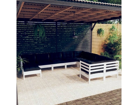 Conjunto 10 Muebles de jardín VIDAXL con cojines blanco madera de pino