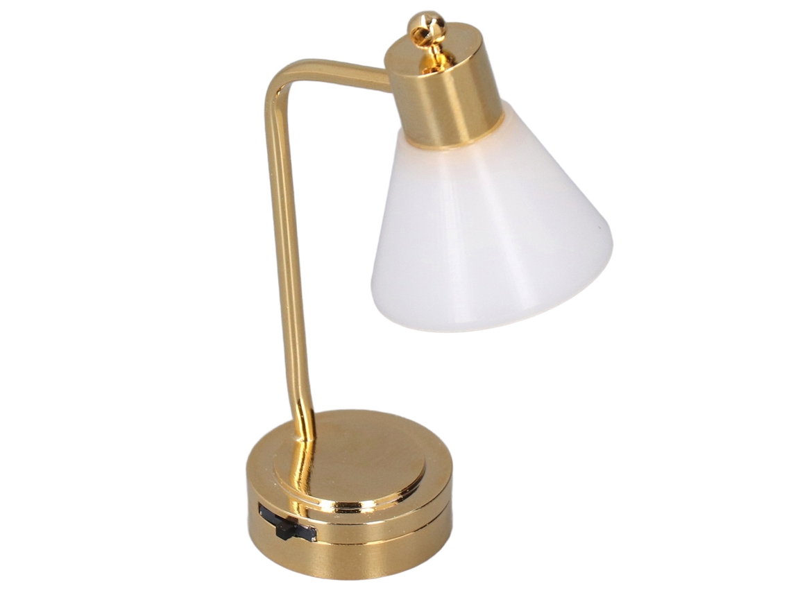 Lámpara De Mesa Led Para Casa De Muñecas A Escala 1:12 Miniatura Metal Micro Dorada Blanca