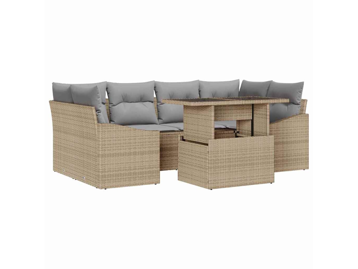 Maison Exclusive - Conjunto De Sofá De Jardín Con Cojín 7 Pcs Beige Y Gris Claro