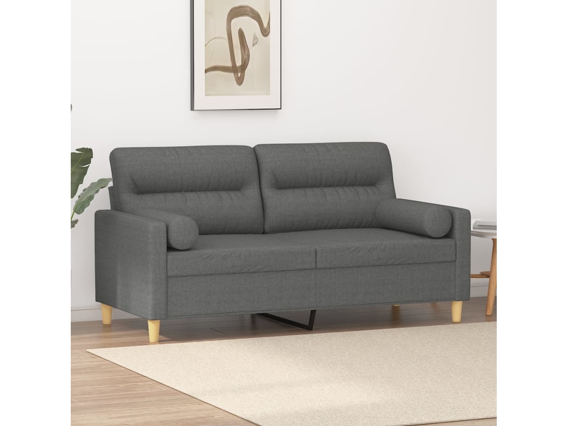 Sofá De 2 Plazas Con Cojines Tela Gris Oscuro 140 Cm