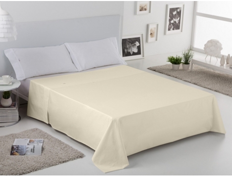 Sábana Encimera ESTELIA (260 x 270 cm - Algodón y Poliester - Crema)