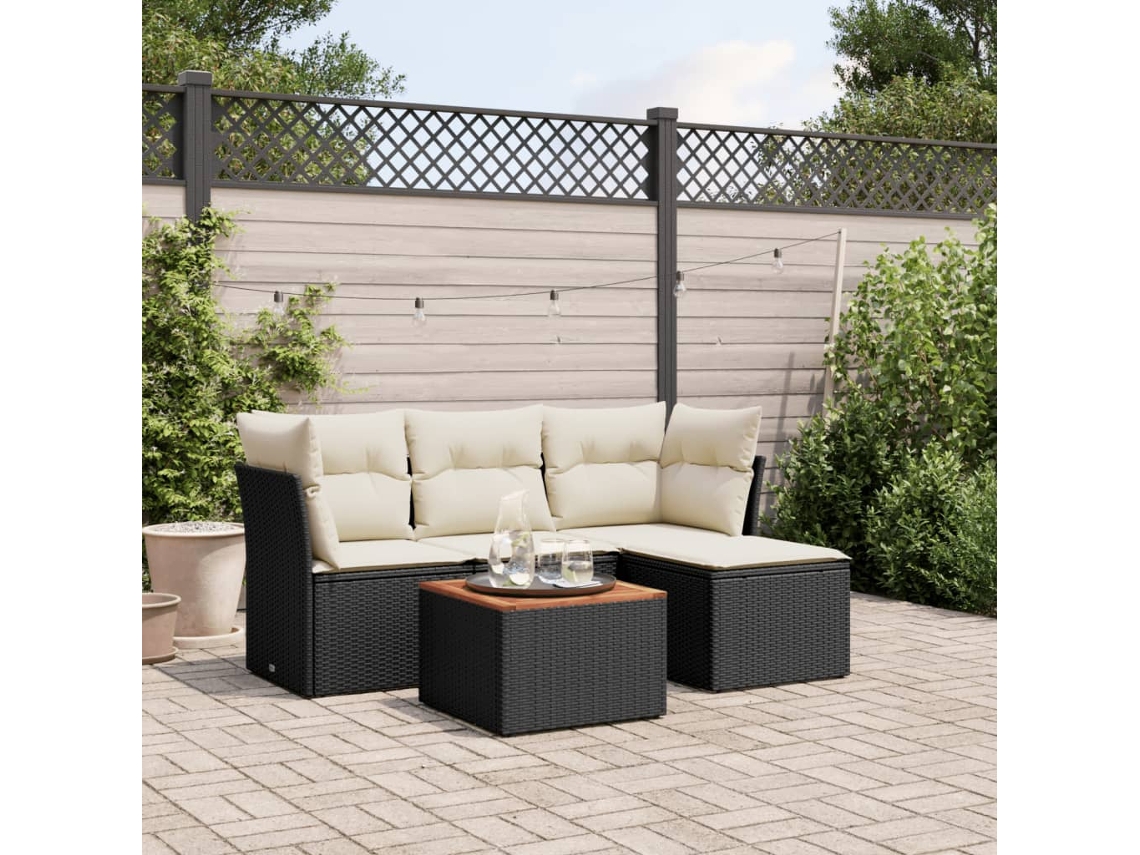 Conjunto de 5 sofás de jardín con cojines de mimbre sintético negro, Dkd Home Decor