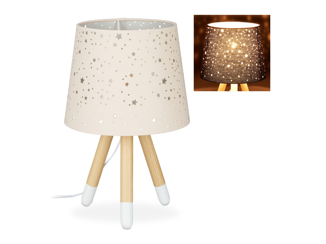 Relaxdays Lámpara De Mesa Infantil, Para Niños Niñas, E14, Redonda, 40 Cm, Estrellas, Rosa