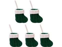 5 mini servilleteros navideños, porta cubiertos con forma de calcetines – Bolsas para dulces con asa de malla verde para decoración de fiestas navideñas