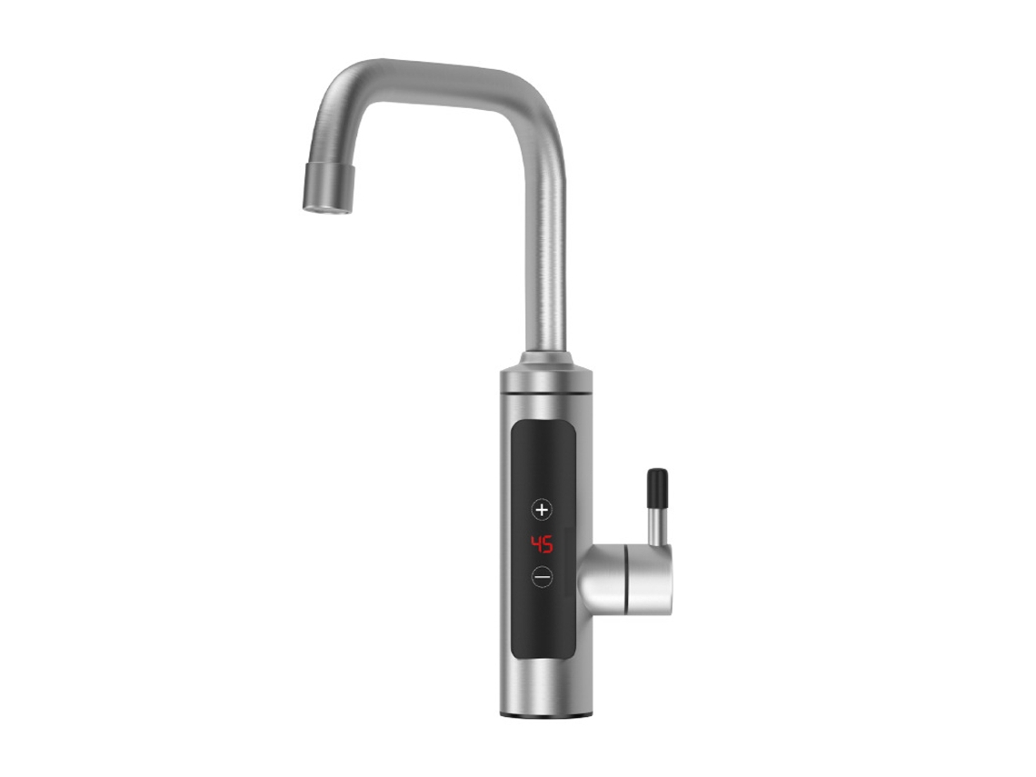 JILLIOPER Grifo de cocina eléctrico de acero inoxidable, calentador de agua giratorio de 360 grados con pantalla de temperatura instantánea, grifo sin tanque de