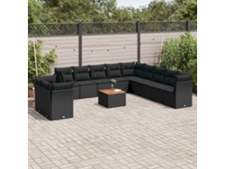 Conjunto de sofá de jardín de 12 piezas con cojines de mimbre negros DKD Home Decor