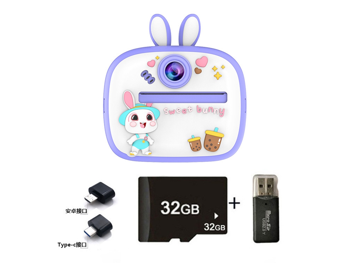 Siurn Hd 1080p Cámara Instantánea Conejo Púrpura32glector De Tarjetasotg
