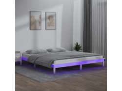 Estructura Cama Led Sin Colchón Madera Maciza Blanco 140x190 Cm