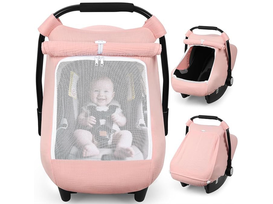 Funda para asiento de coche Chrui Baby con malla grande y ventana para protegerse del sol, ideal para verano y días calurosos (rosa)