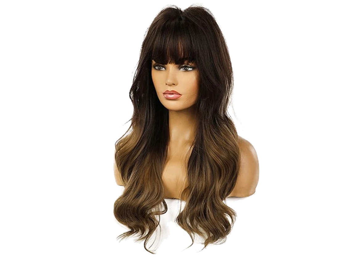 Pelucas marrones ombré con estilo, cómodas y transpirables, con gorro ajustable para uso diario en fiestas, fibra sintética duradera M