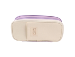 Bolsa De Lápices Grande Estilo Simple Canvas Con Ranuras Y Cremallera Para Escuela Oficina Viaje Morado Y Beige