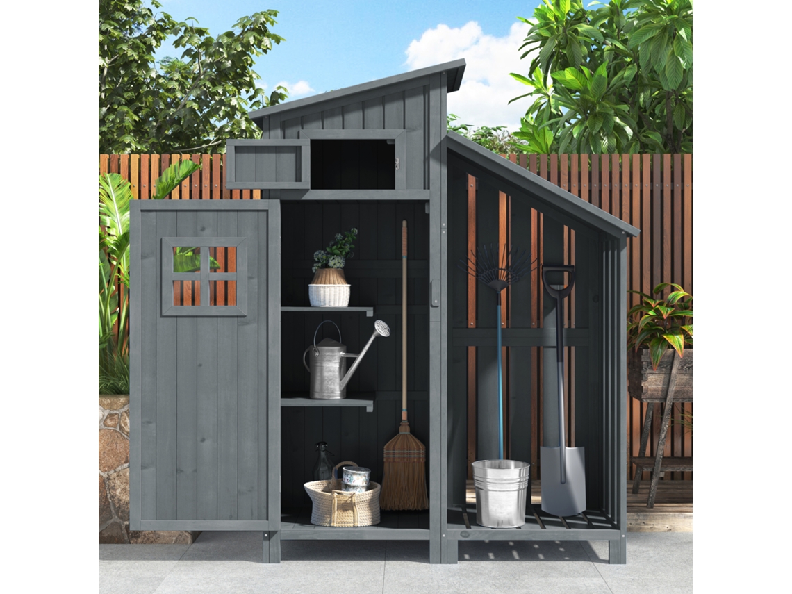 Casita De Jardín Pequeña De Madera Gris, 124x46x174cm