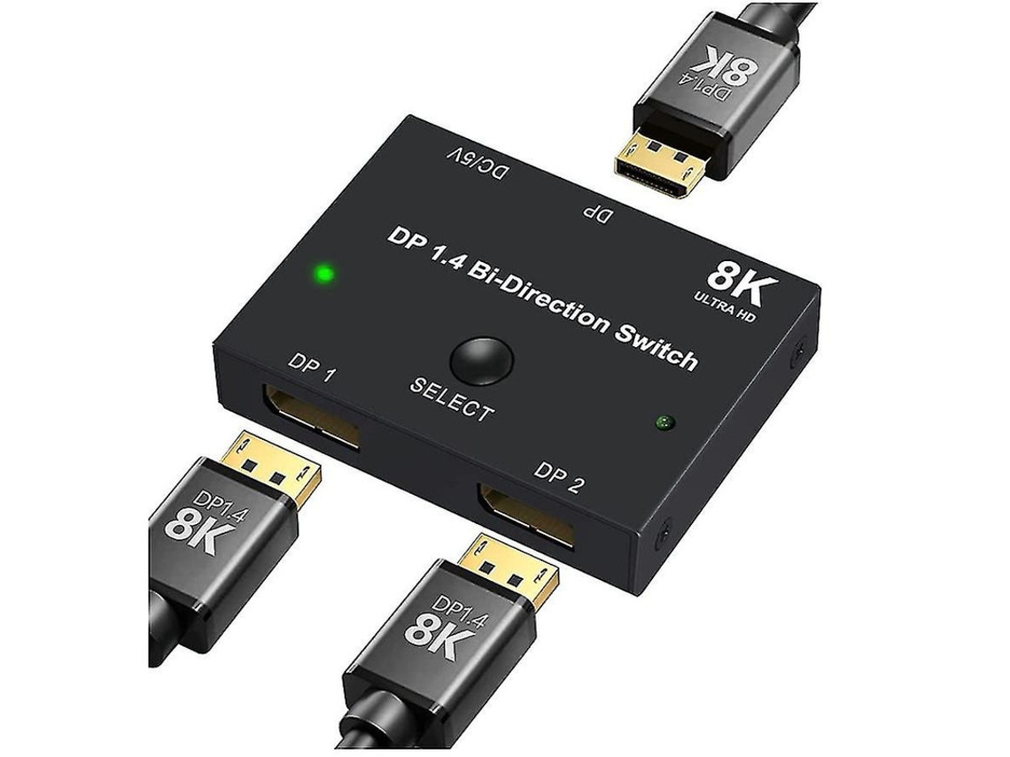 Conmutador divisor bidireccional DisplayPort compatible con 8K 30Hz 4K 120Hz 1080p para PC, portátil, monitor y otros dispositivos Yizhood (negro)