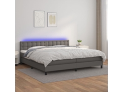 Cama Box Spring Colchón Y Led Cuero Sintético Gris 200x200 Cm