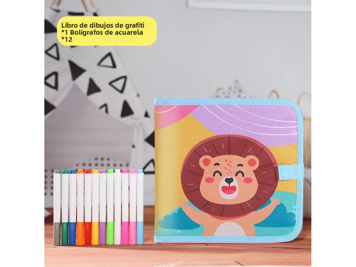 Cuaderno De Dibujo Y Escritura Infantil (little Lion), Borrable Y Reutilizable (12 Rotuladores De Acuarela De Color)