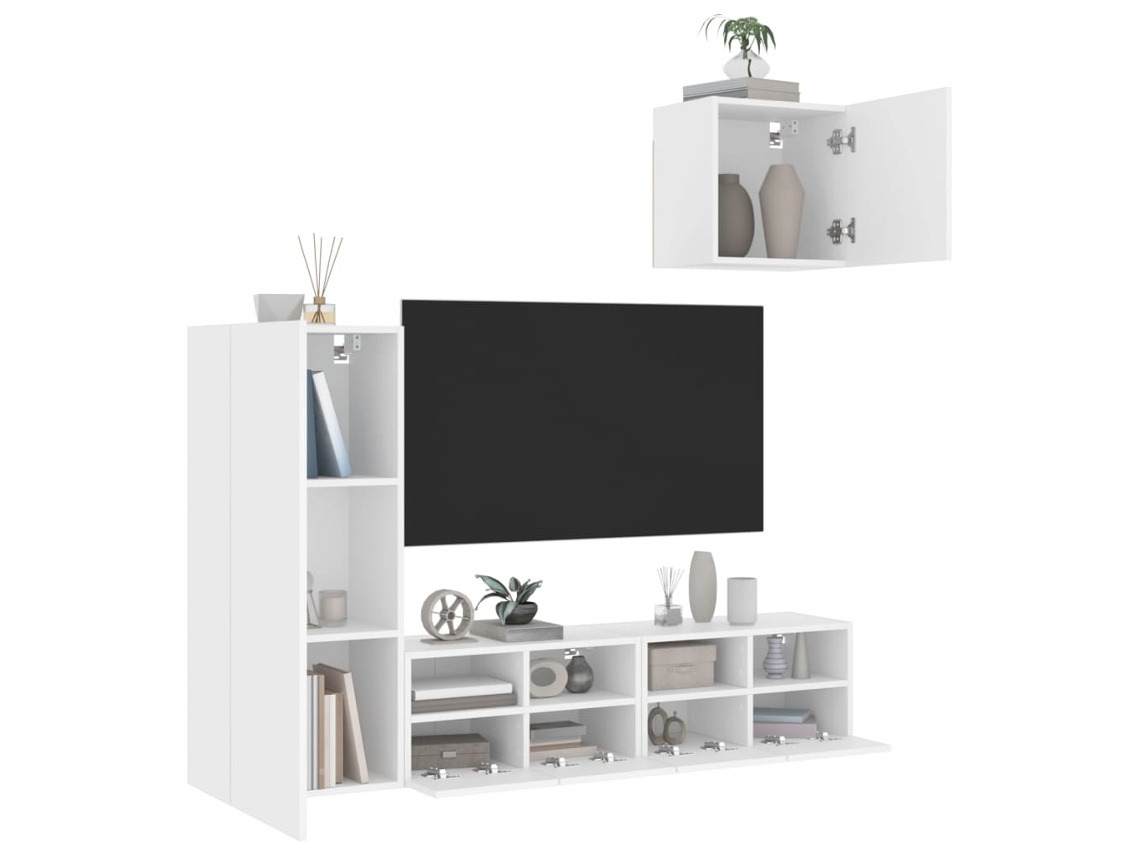 Muebles De Tv De Pared 4 Uds | Armario Para Tv Madera De Ingeniería Blanco