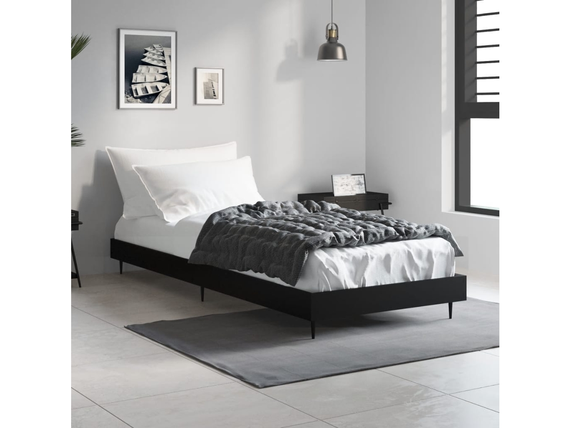 Estructura De Cama Madera De Ingeniería Negra 75x190 Cm