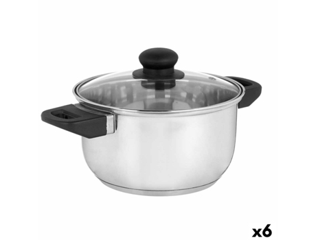Cacerola con Tapa de Cristal Plateado Acero Inoxidable 4,8 L 34x14,5x24 cm (6 Unidades)