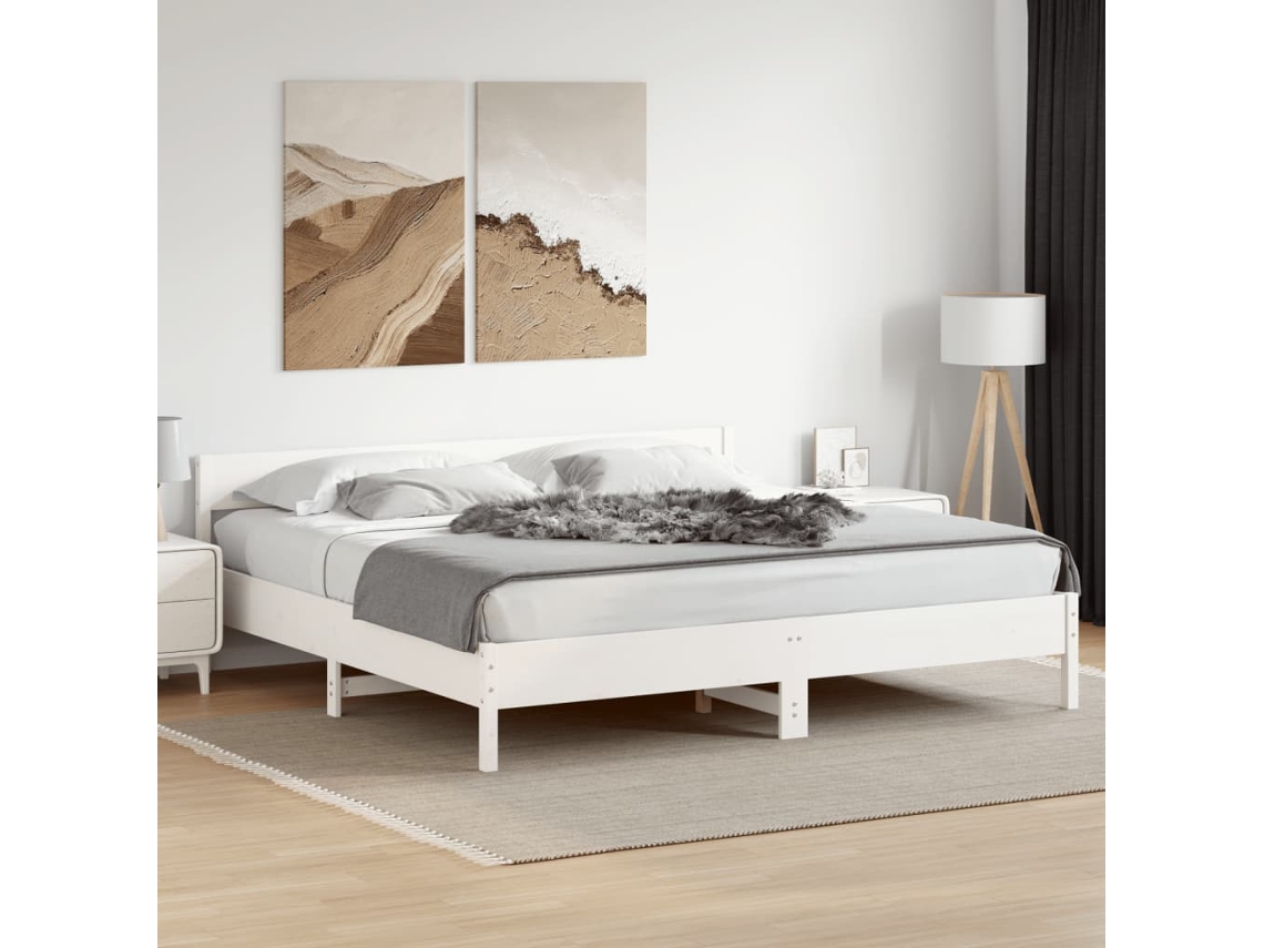 Estructura De Cama Sin Colchón Madera Maciza Blanca 200x200 Cm