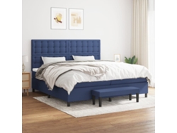 Cama Box Spring Con Colchón Tela Azul 200x200 Cm