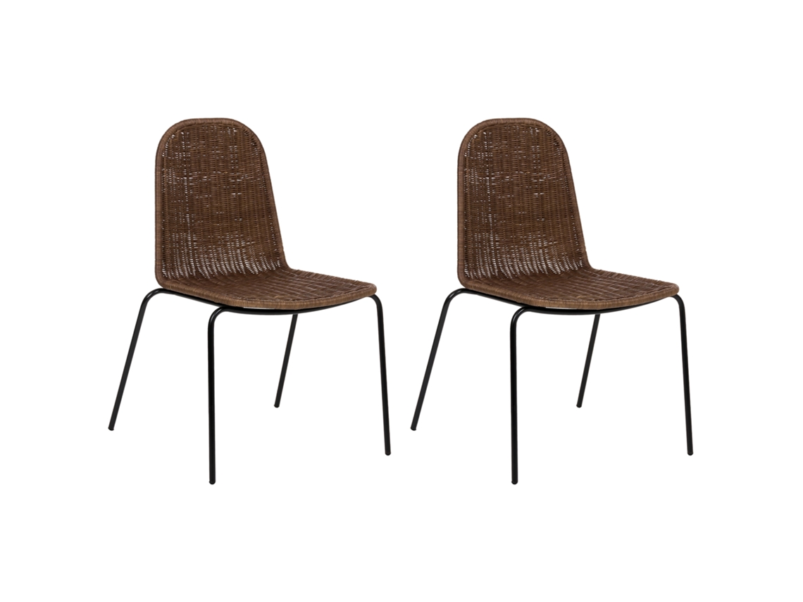Cadeiras De Refeição Com Trançado Em Estilo Boho Beliani Roxton De Rattan Castanho 56x54x85