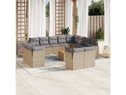 Conjunto de sofá de jardín de 13 piezas con cojines, mimbre beige mixto, DKD Home Decor