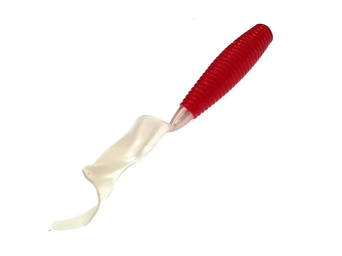 Paquete de 10 señuelos de silicona MDUG (rojos y blancos, 75 mm, luminosos)