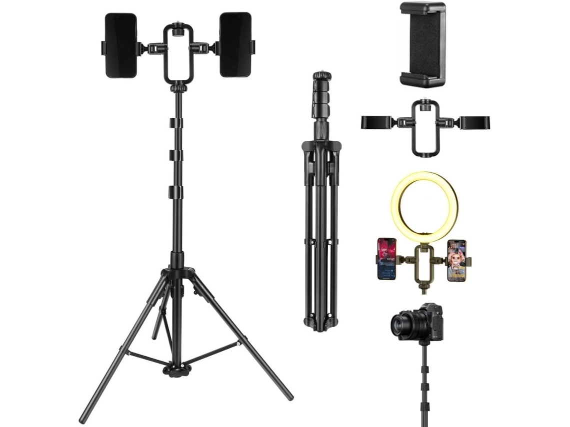 Tripode Para Aro De Luz, Camara Con 2 Soportes Giratorios 360º Para Moviles, Altura Ajustable. Para Panel De Iluminacion