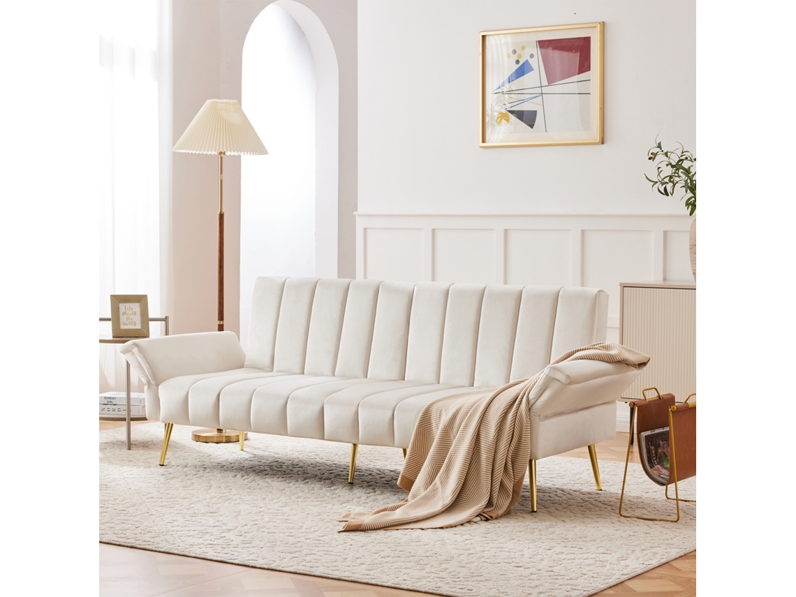 Sofá convertible de 3 plazas Clic Clac en terciopelo beige