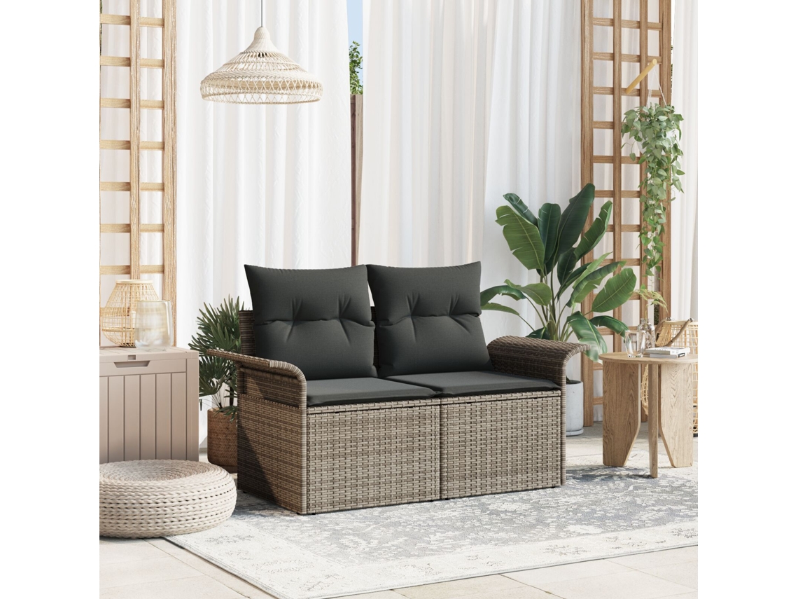 Sofá de jardín para 2 personas con almacenaje y cojines en ratán gris Lovely Home