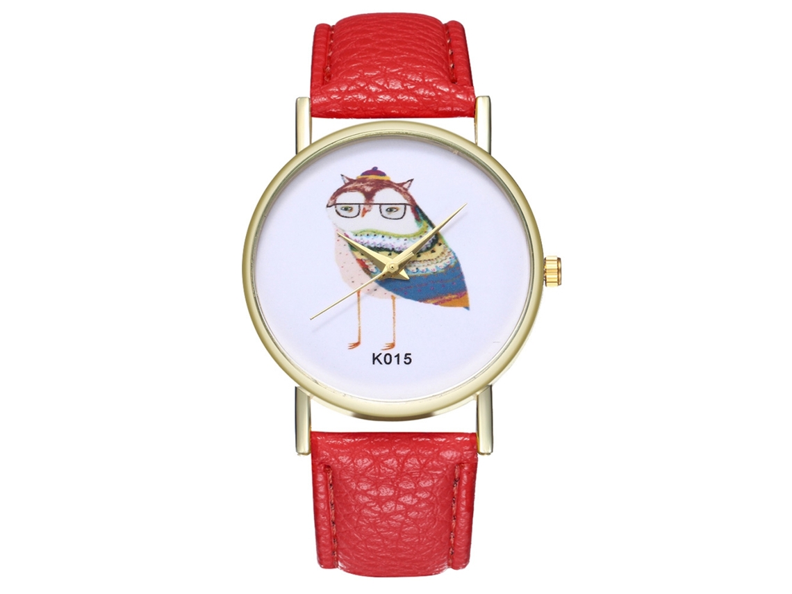 Reloj De Muñeca Para Parejas De Cuarzo Con Dial Redondo De Patrón Animal Zhoulianfa Rojo