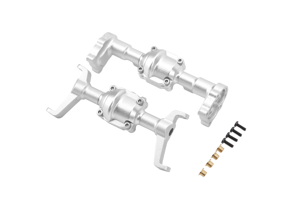 Conjunto De Carcasa De Eje Delantero Y Trasero De Aleación De Aluminio Mecanizado Cnc Para Coche Rc Fms Fcx24 A Escala 1/24, Color Plata.